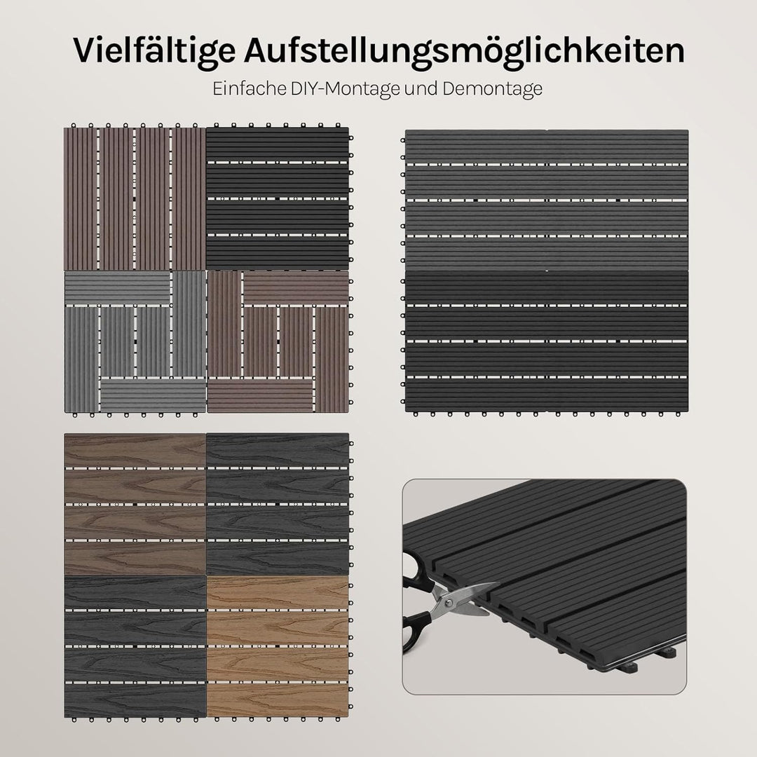 WOLTU WPC Terrassenfliesen Terrassendielen Holz-Optik 30x60cm, Fliese Bodenfliese Klickfliese mit kl