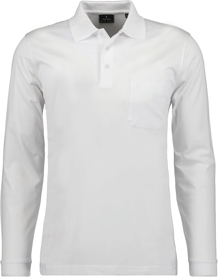 Ragman Herren Polo-Shirt, Basic, Langarm S 006-weiss, S 006-weiss