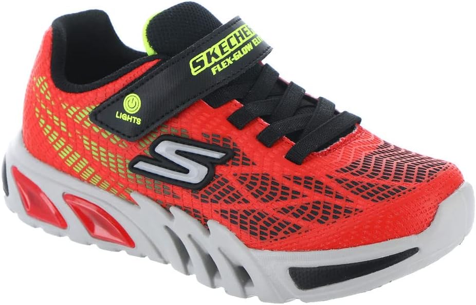 Skechers 400137L RDBK Sneaker, Red Synthetic/Black & Yellow Trim, 28 EU