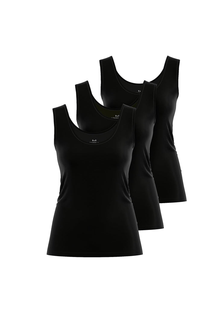 Götzburg Damen 3er Pack Basic Baumwoll-Top, Unterhemd, Achselhemd mit Breiten Trägern & Rundhalsauss