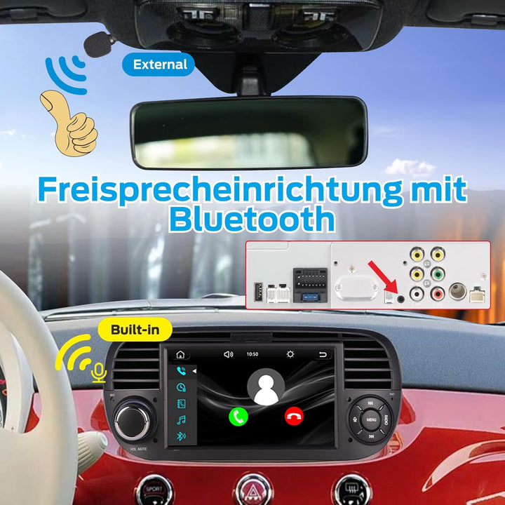 Linux Autoradio Blitzstart für Fiat-500 2007-2015 | Plug & Play | Wireless CarPlay/Android Auto/Blue