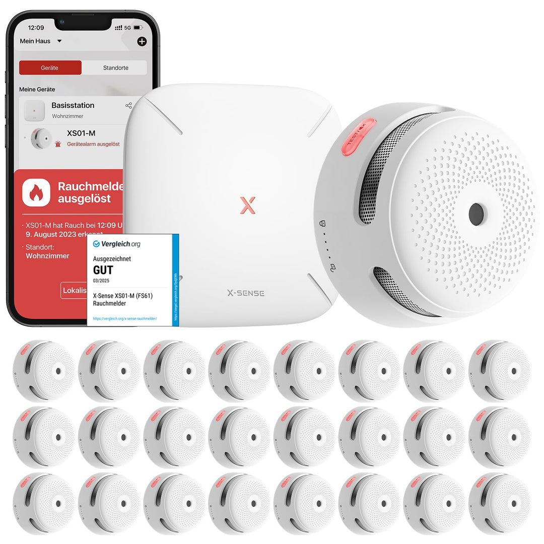 X-Sense Smart Rauchmelder XS01-M mit SBS50 Basisstation, Zertifiziert nach EN 14604, Funkrauchmelder