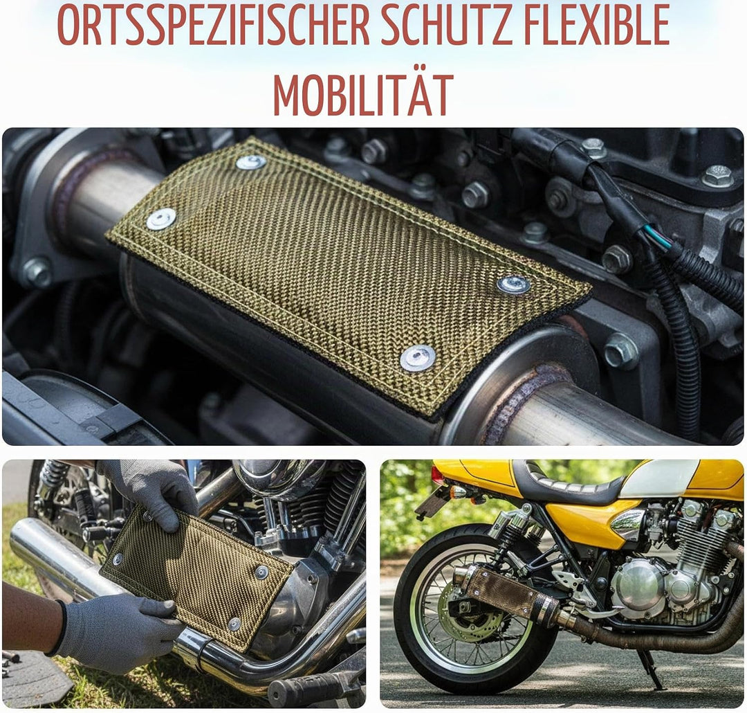 ilauke Hitzeschutzband Auspuff, Glasfaser und Edelstahl, Schwarz Auspuff Dichtband 10 x 20.3cm, mit
