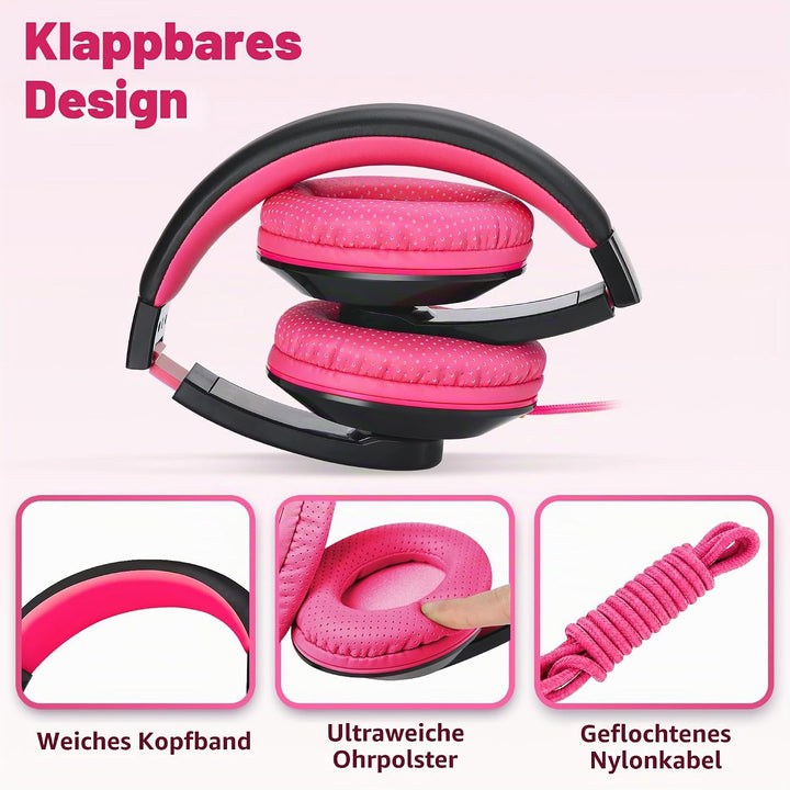 RockPapa Comfort Kinder Kopfhörer für Schule Jungen, Kopfhörer Kinder mit Kabel, Einstellbar, Stereo