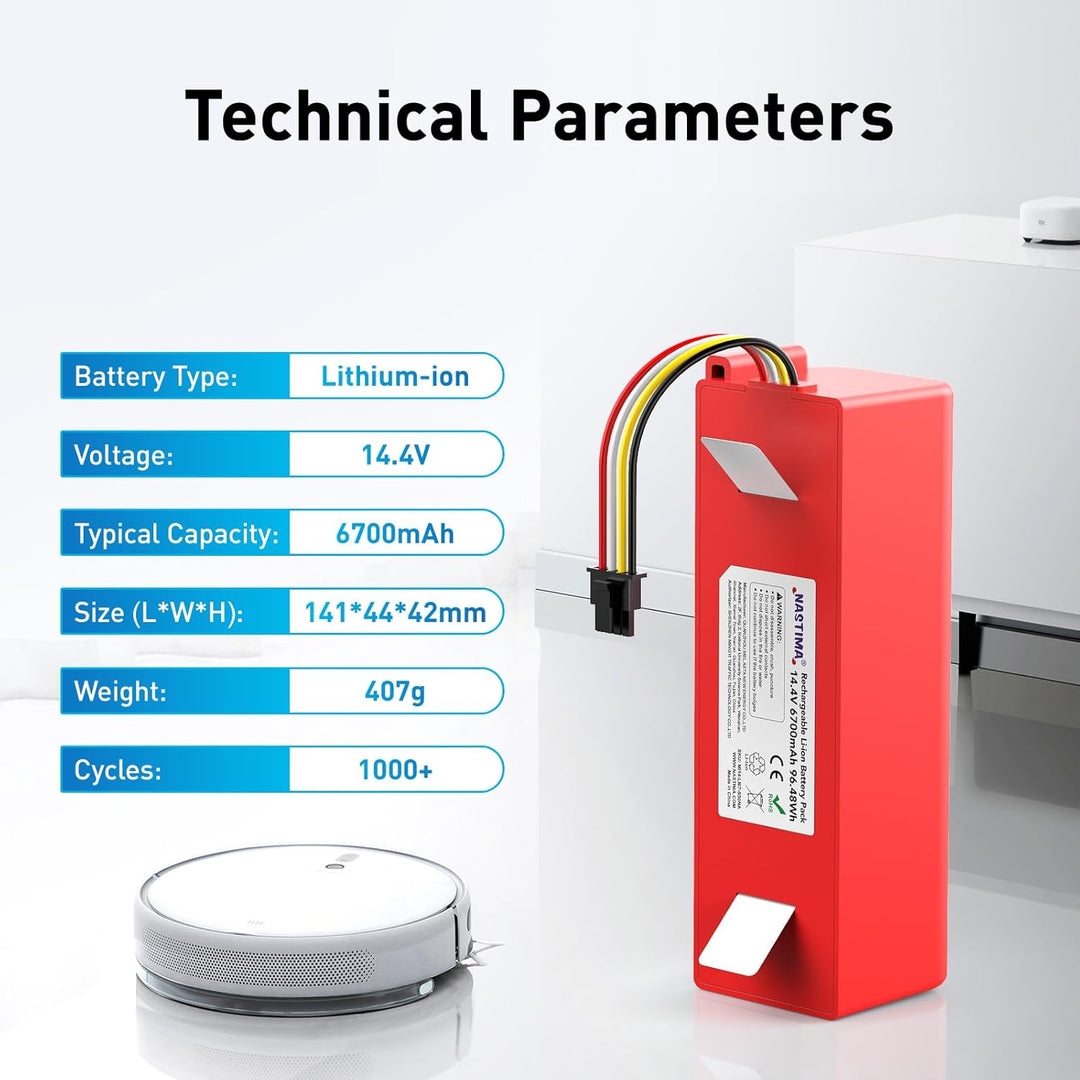 NASTIMA 14,4V 6700mAh 96,48Wh Li-Ion Akku Kompatibel mit Xiaomi Roborock S50 S51 S52 S53 S55 S502 S5