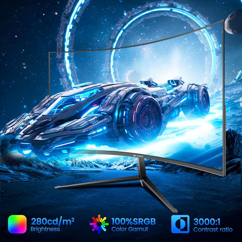 CRUA 27 Inch 75Hz Curved Gaming Monitor, Full HD 1080P 1800R Frameless Computer Monitor, 1ms GTG wit