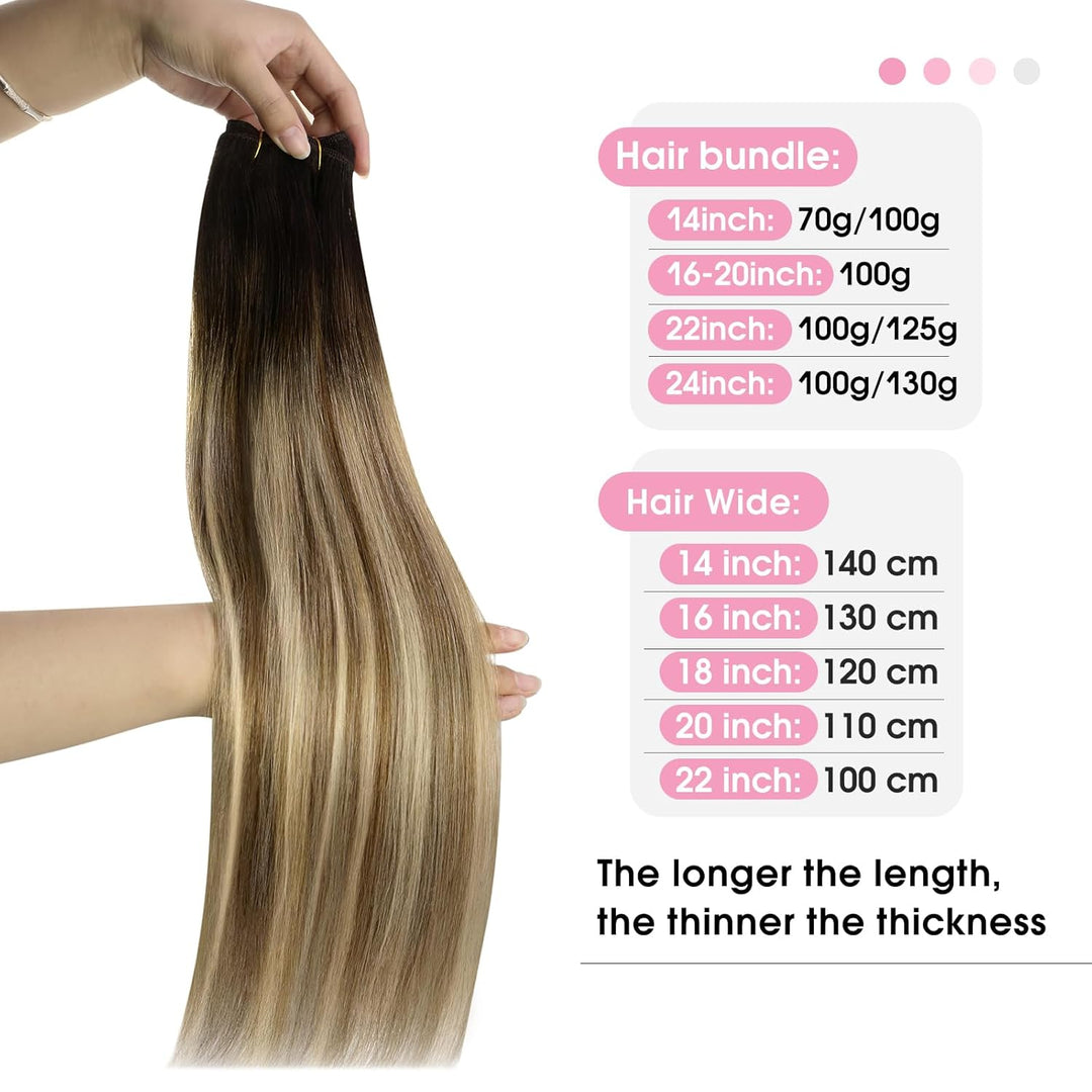 YoungSee Tressen Echthaar Balayage Echthaar Tressen zum Einnahen Braun Balayage Blond Weave Extensio