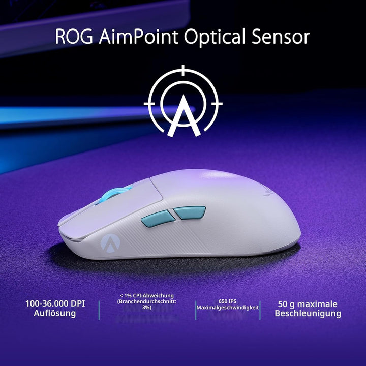 ASUS ROG Harpe Ace Aim Lab Edition White RGB Gaming Maus weiss (kabellos, 2,4 GHz RF, Bluetooth, USB