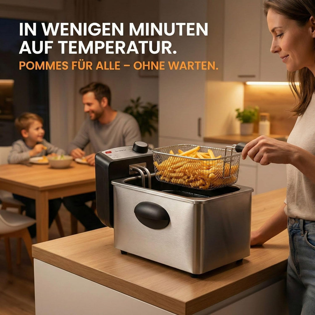 Fritteuse 3L 2000W – Fritteuse mit Öl aus Edelstahl | Öl Fritteuse 130–200°C | Haushalts Fritteusen