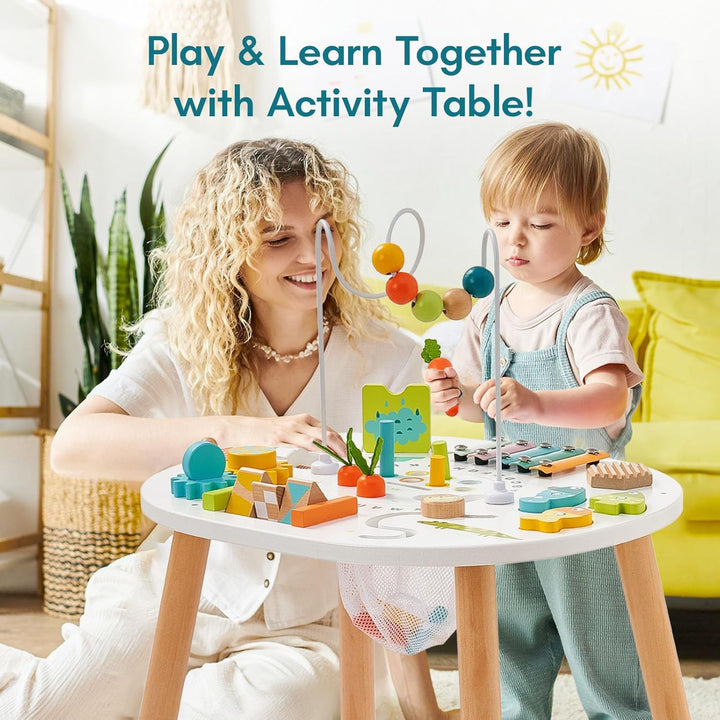 Giant bean Holz Aktivitätstisch für Kinder 1+, 11-in-1 Activity Tisch mit Lern und Motorik Spielzeug