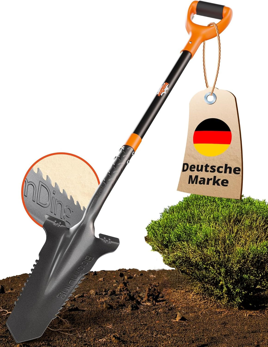 Der stabile Spaten mit Wurzelsäge | Wurzelspaten für das einfache Graben im Garten | mit ergonomisch
