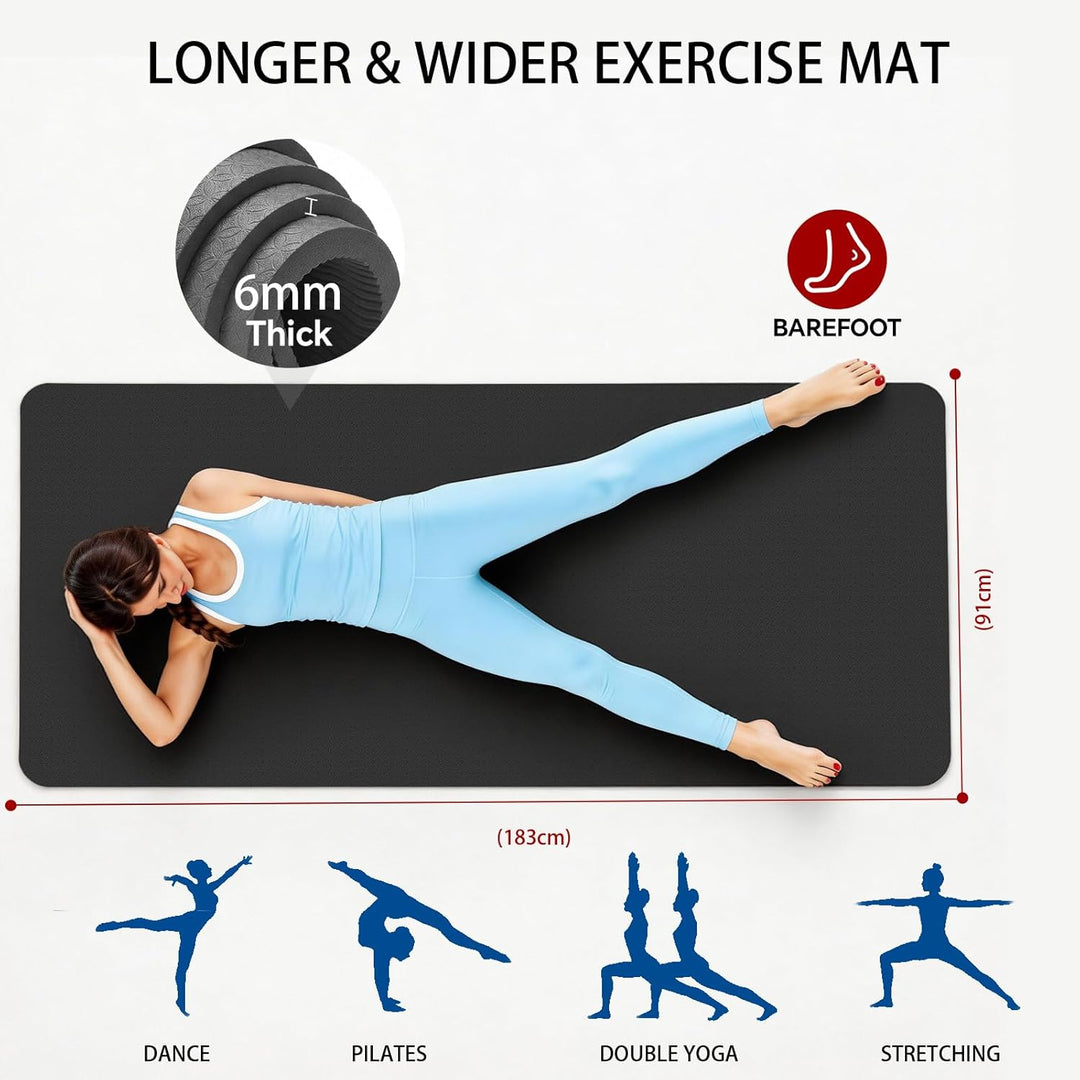 THAILE Yogamatte XXL - 183x91CM 6MM Dicke Rutschfeste TPE Gymnastikmatte, Doppelseitige Textur, Extr