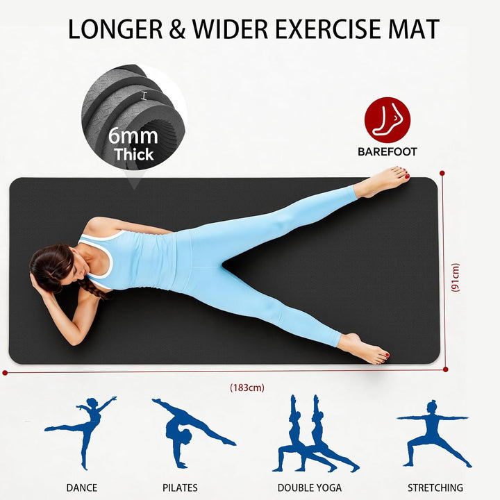 THAILE Yogamatte XXL - 183x91CM 6MM Dicke Rutschfeste TPE Gymnastikmatte, Doppelseitige Textur, Extr