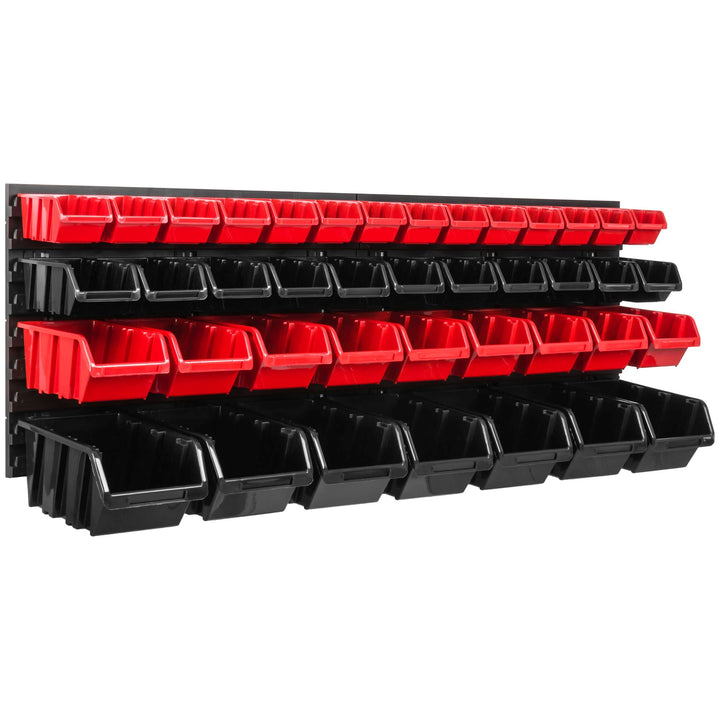 Lagersystem Werkstattregal | 115 x 39 cm | 41 stck. Box | Wandregal mit Stapelboxen - Wandplatten Ex