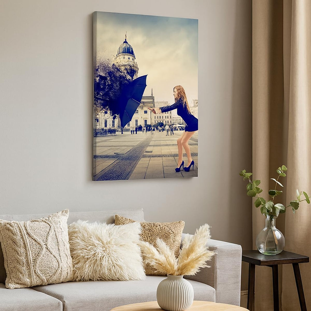Bilder auf Leinwand 55x100cm Leinwandbild mit Rahmen Stadt landmarken quadrat regenschirm Gross Wand