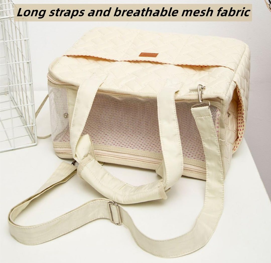 Hundetasche für kleine Hunde,Kaninchen und Katzen mit Seitentaschen,langem Tragegurt,Baumwolltasche,