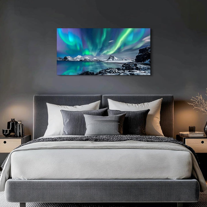 hyidecorart Bilder Nordlichter, Grün Polarlicht Sternenhimmel Bild auf Leinwand, 1 Teilig Modern Nat