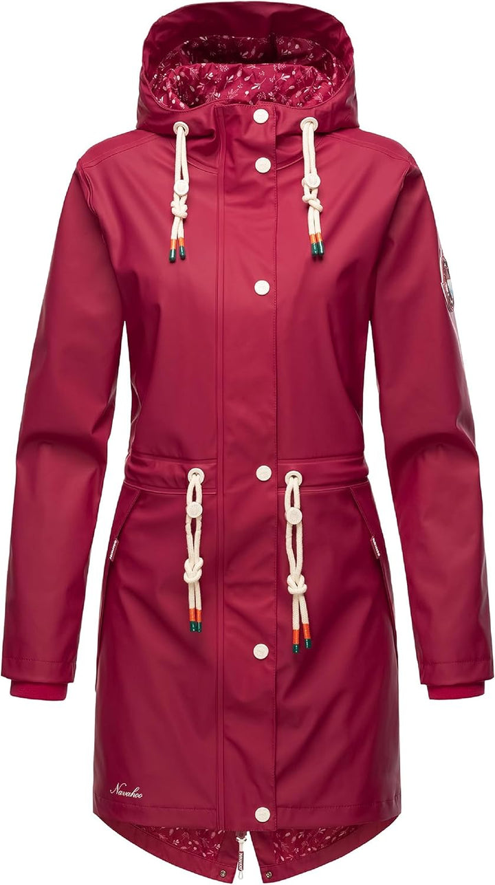 Navahoo Damen Übergangsjacke Regenmantel wasserdicht lang mit Kapuze Tropical Stormoo XS-3XL XS Fuch