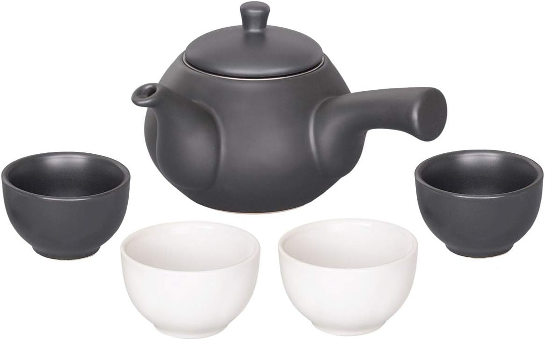 Japanisches Teeset bestehend aus eine Teekanne 600ml mit Seitengriff und 4 Teecups aus Keramik