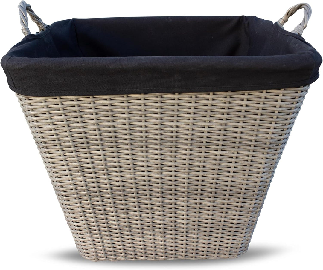 HABAU Feuerholzkorb mit waschbarem Stoffeinsatz, Holzkorb aus extrem robustem Polyethylen mit Metall