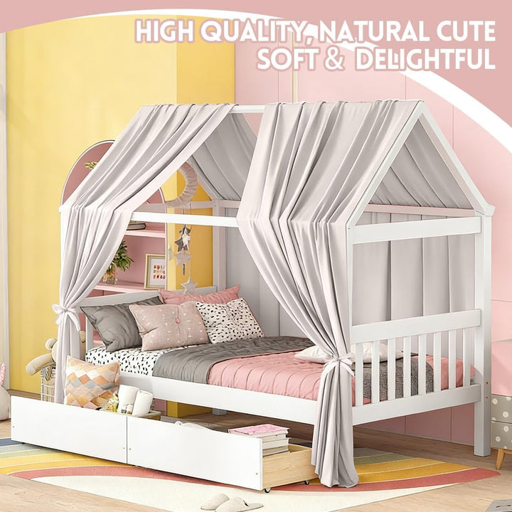RANJIMA Hausbett Himmel, Betthimmel Hausbett Musselin mit 2 Stück Betthimmel Traumhafte Hausbett Dek