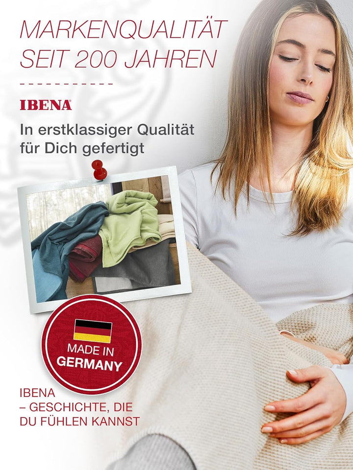 Ibena Stockholm Bio Wolldecke 140x200 cm - 100% Baumwolle, Made in Germany, Baumwolldecke grün hellg