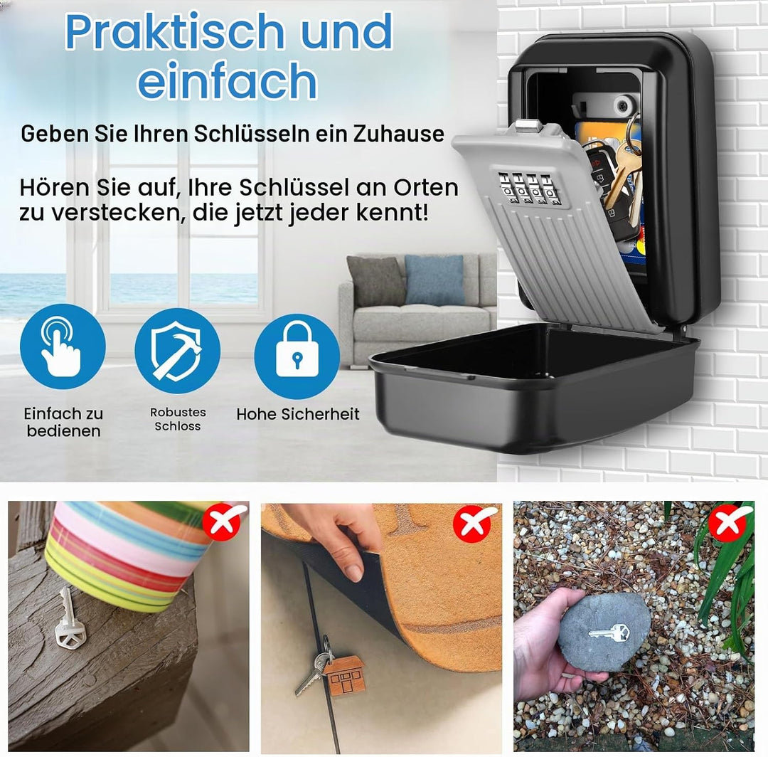 Schlüsseltresor mit Zahlencode, Gross Schlüsselsafe Aussen 4 Stellig Wasserdicht Schlüsselbox mit Co