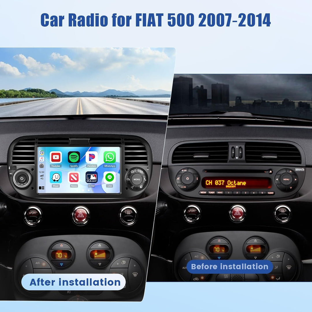 [4G+128G] Inefala Android 15 Autoradio für FIAT 500 2007-2015 mit Wireless Carplay Android, 7 Zoll T