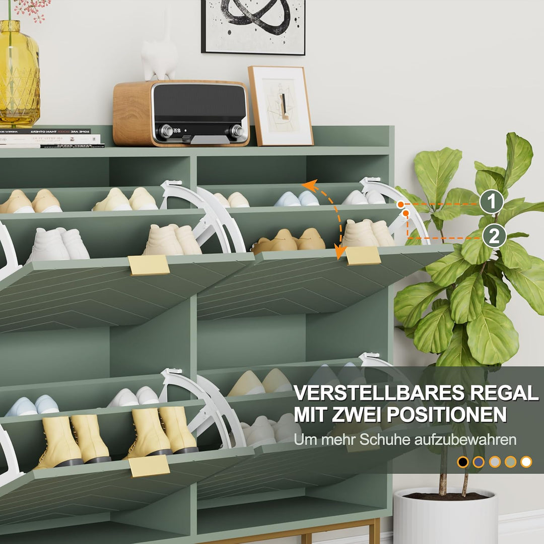 UEV Schuhschrank mit 4 Klappen Schmal,Freistehendes Schuhregal mit Kippschutz, Schuhkommode mit vers