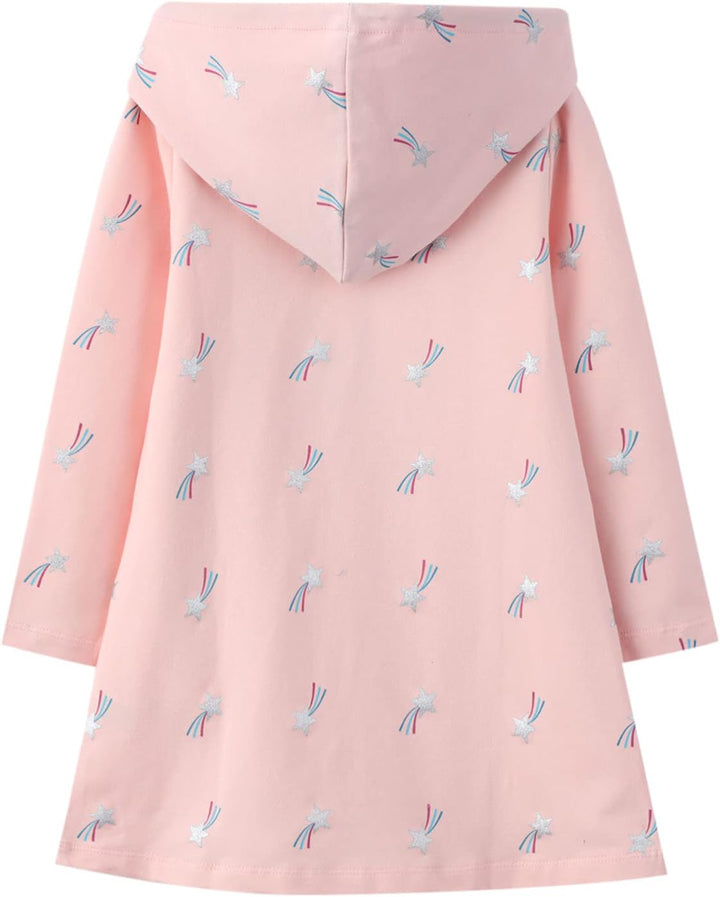 JinBei Mädchen Kapuzenkleid Langarm Kapuzenpullover Baumwolle Pullover Hoodie Sweatshirt Kleid Freiz