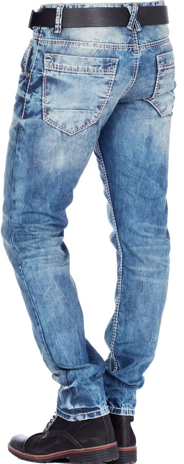 Cipo & Baxx Herren Jeans Hose Used Look Röhrenjeans Straight Fit Kontrastnähte Denim 28W / 32L C-114