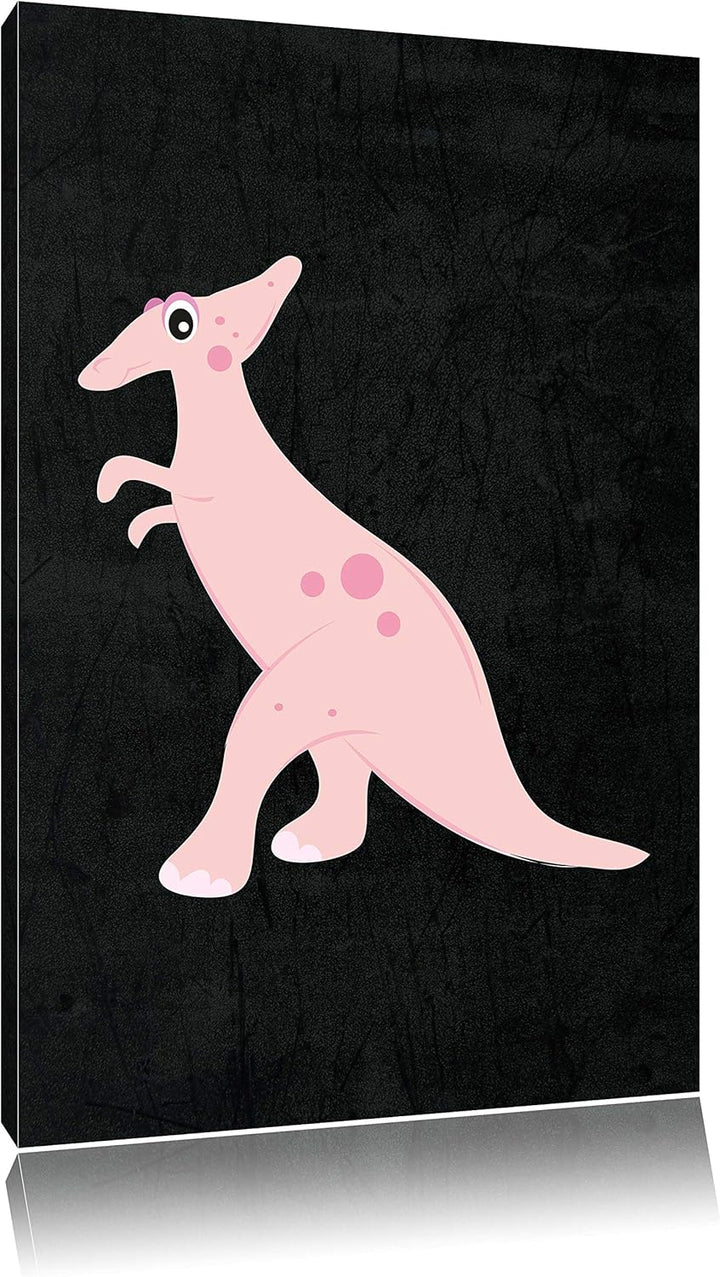 Pixxprint Niedlicher Dinosaurier schwarz, Format: 70x100 auf hochkantiges Leinwandbild, XXL riesige