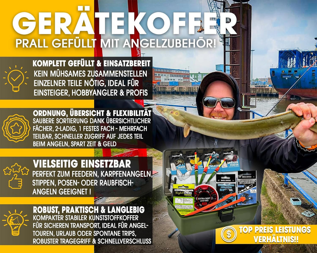 Gerätekoffer mit Angelzubehör gefüllt Grundausstattung