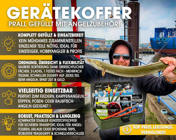 Gerätekoffer mit Angelzubehör gefüllt Grundausstattung