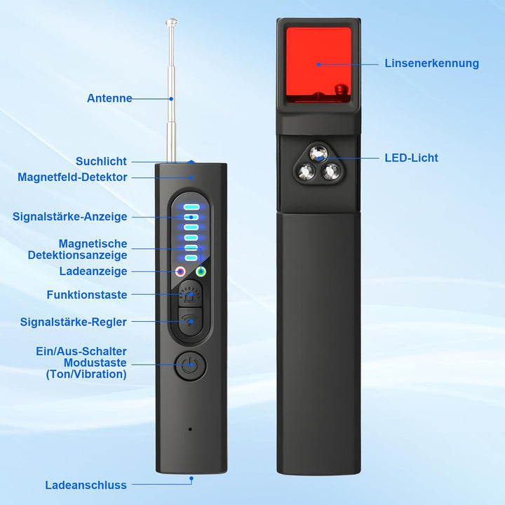 Mavista Wanzen Detektor 4 in 1 Kamera Detektor GPS Tracker Finder (Glänzend Schwarz), Glänzend Schwa
