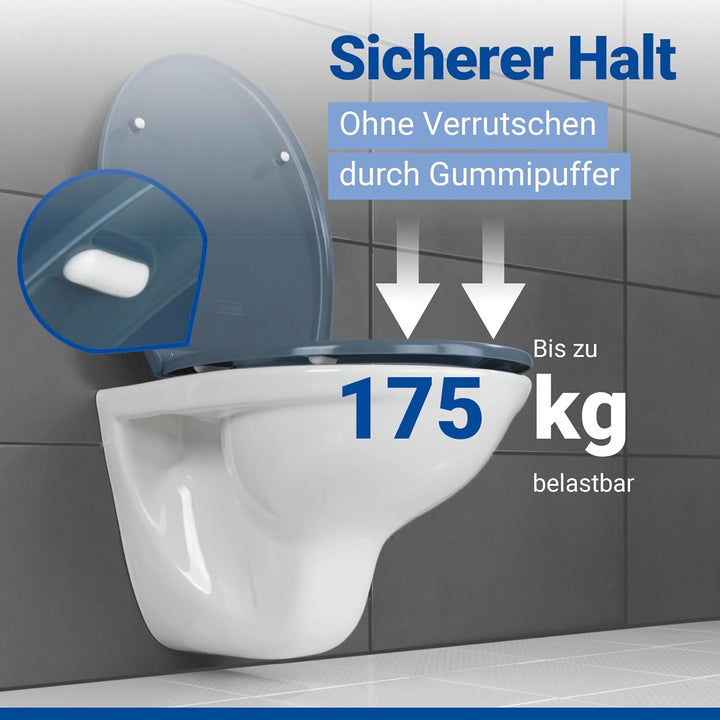 WENKO WC-Sitz Samos Slate-Blue, hygienischer Toilettensitz mit Absenkautomatik, mit Fix-Clip Hygiene