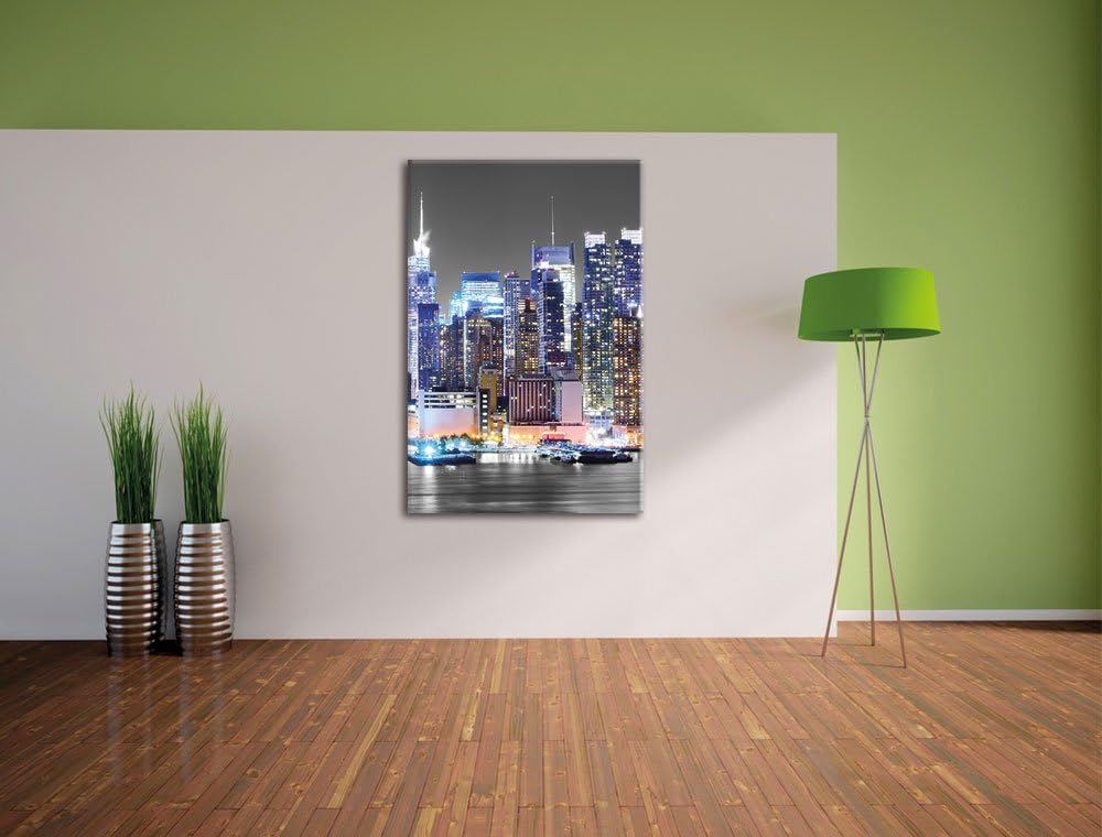 Pixxprint New Yorker Skyline bei Nacht als Leinwandbild/Grösse: 100x70 cm/Wandbild/Kunstdruck/fertig