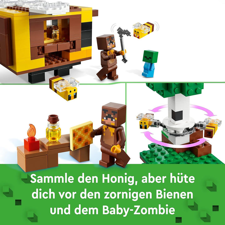LEGO 21241 Minecraft Das Bienenhäuschen, Farm-Spielzeug mit baubarem Haus, Baby-Zombie und Tier-Figu