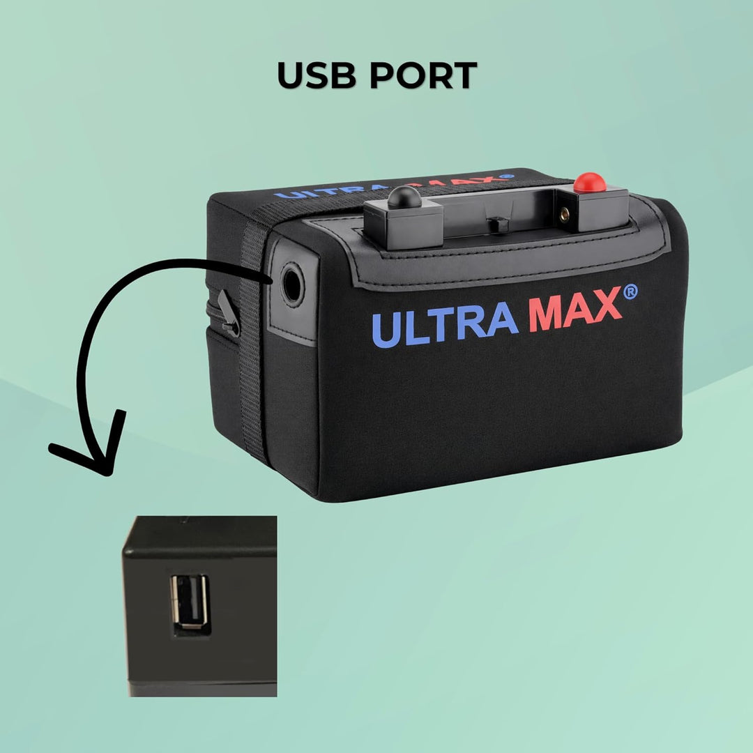 ULTRAMAX 12V 22AH LITHIUM GOLF TROLLEY BATTERY WITH USB PORT (LI22-12USB)