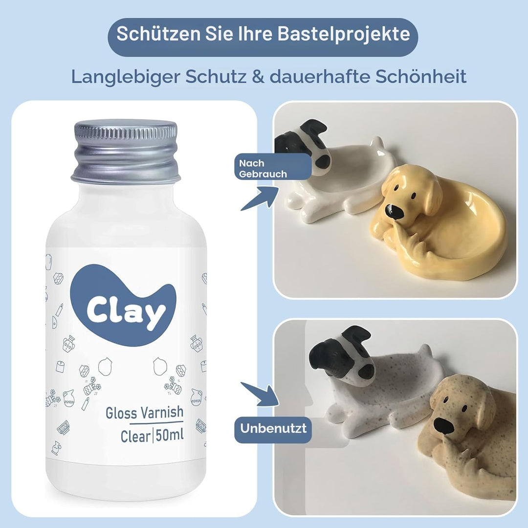 2 x 50 ml lufttrocknende Tonglasur-Set, glänzende/matte Oberfläche, Ton-Versiegelung, um Risse, Krat