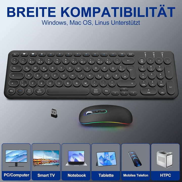 PINKCAT Bluetooth Tastatur Maus Set kabellos, Wiederaufladbare Dualmodus (Bluetooth 5.1+2.4G) Kabell