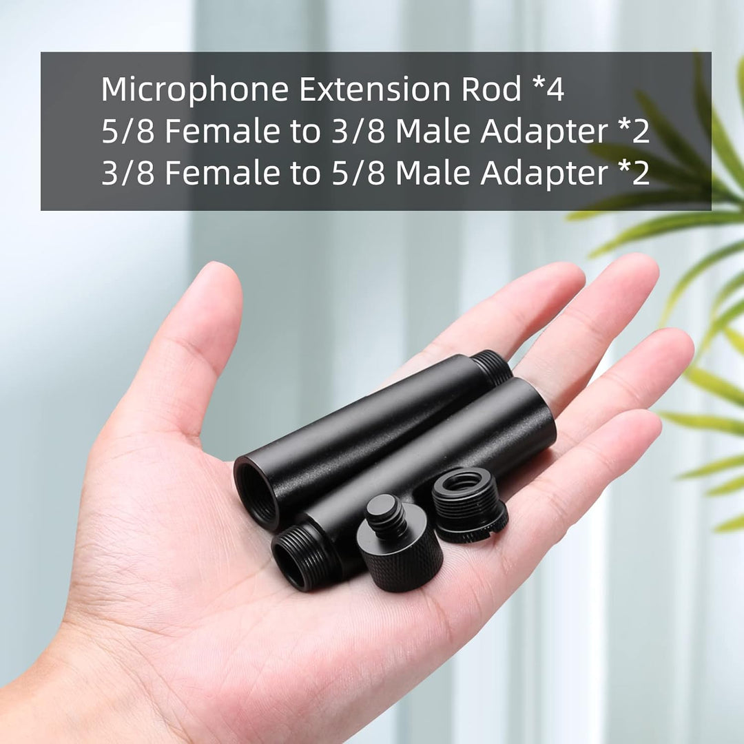 4 Mikrofonverlängerungsrohre und 4 Mikrofongewindeadapter (3/8 Buchse auf 5/8 Stecker und 5/8 Buchse