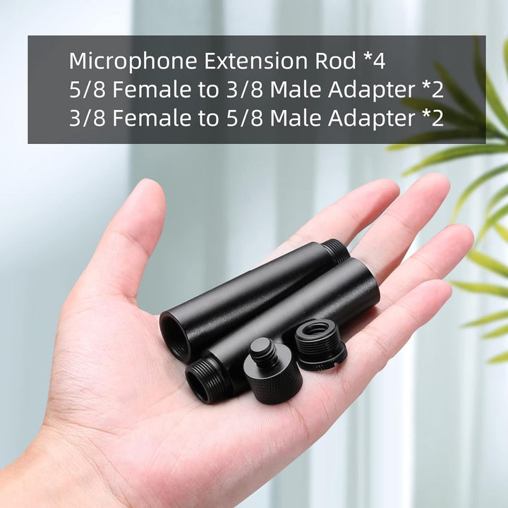 4 Mikrofonverlängerungsrohre und 4 Mikrofongewindeadapter (3/8 Buchse auf 5/8 Stecker und 5/8 Buchse
