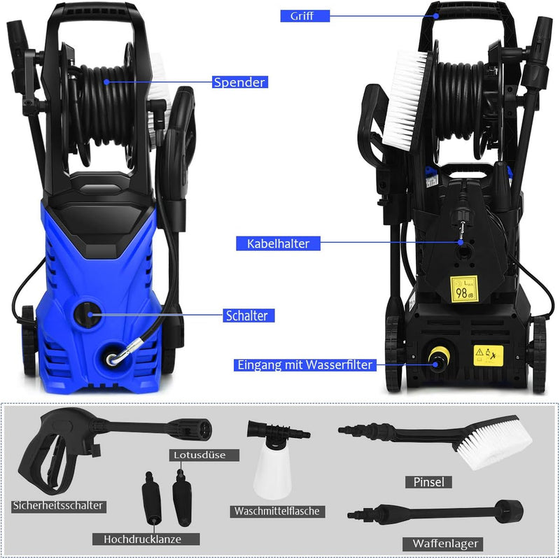 COSTWAY Hochdruckreiniger 140 bar / 5 L/Min/Wassertemperatur 0-40℃/ inkl. Reinigungsmittel/Ideal für