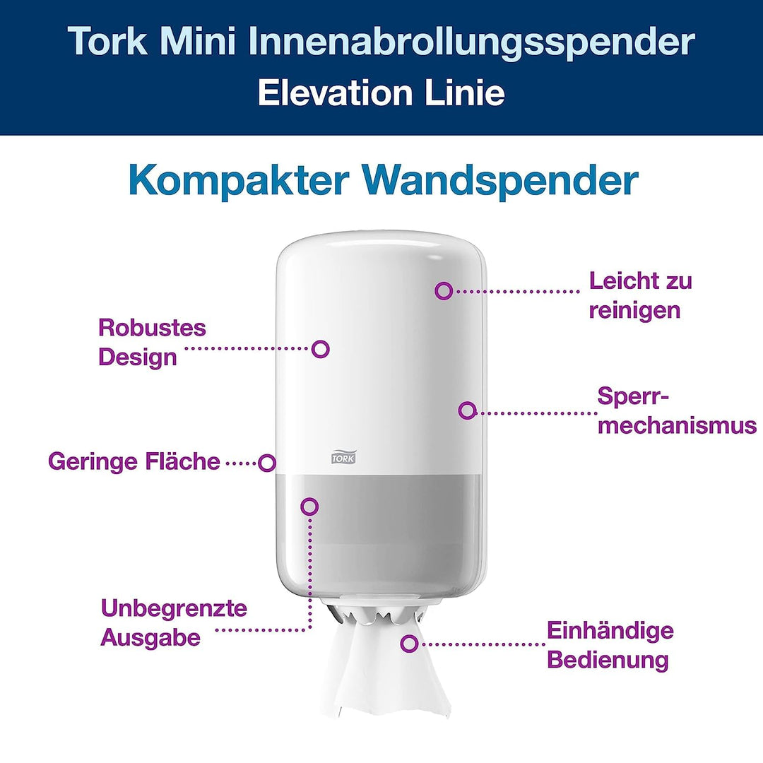 Tork Mini-Papierhandtuchspender mit Zentraleinzug zur Wandmontage + Nachfüllpackung - M1 - Mehrzweck