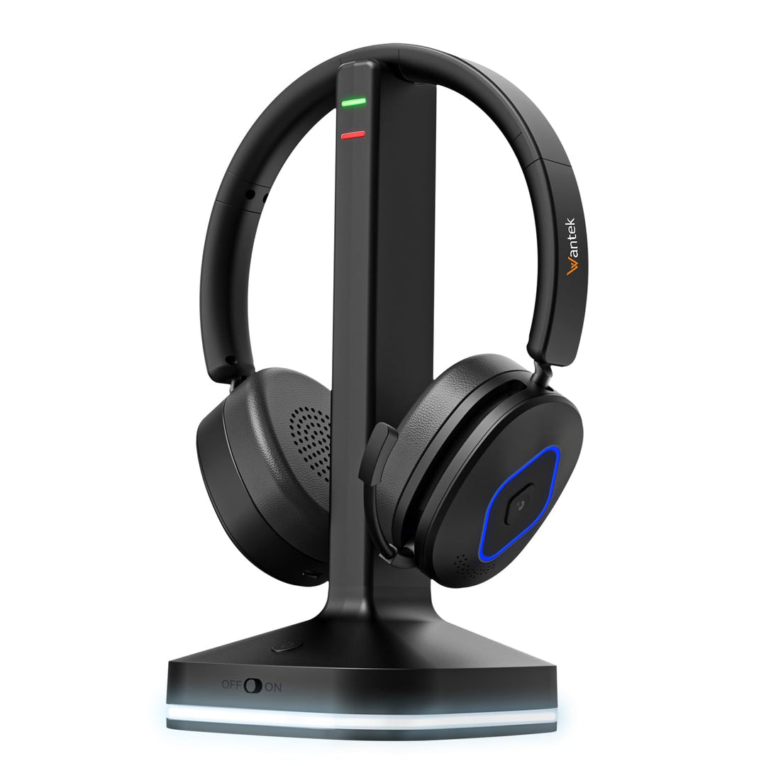 Wantek Kabelloses Bluetooth-Headset mit Mikrofon mit Geräuschunterdrückung, kompatibel mit Windows,