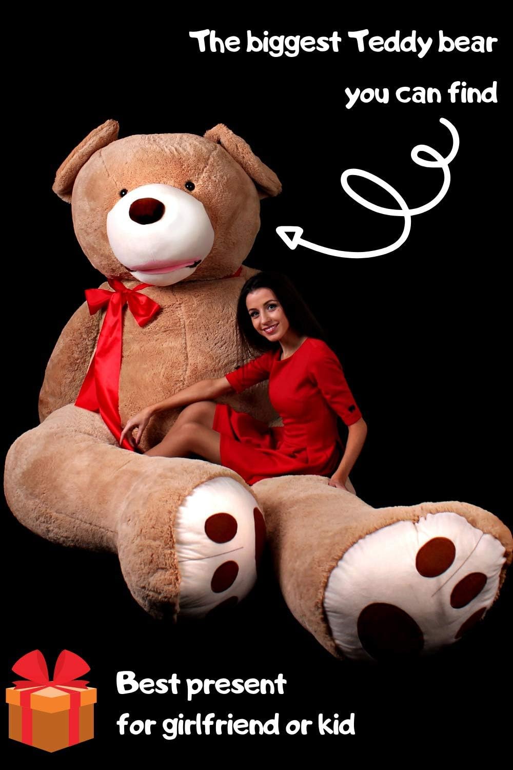 MKS XXL Teddybär mit Waschbarem Bezug | 340 cm Kuschelbär | Riesen Teddy mit strapazierfähigem Reiss