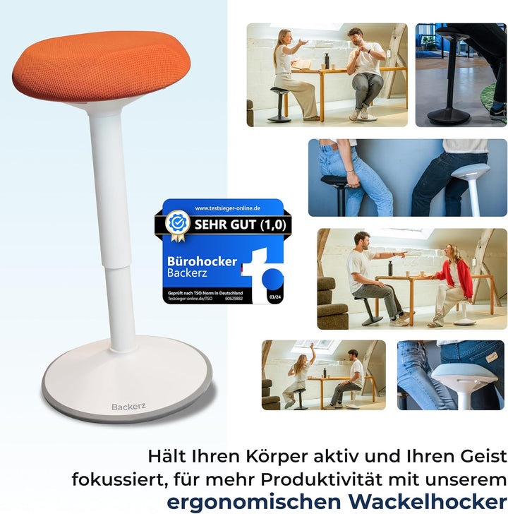 Backerz Ergonomischer Hocker - Bürohocker Testsieger mit 40-60 cm Stehhocker Höhenverstellbar mit Sc