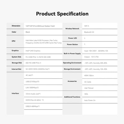 TRIGKEY Key-N100 Mini-PC, Intel Alder Lake-N100-Prozessor der 12. Generation (bis zu 3,40 GHz), 16 G