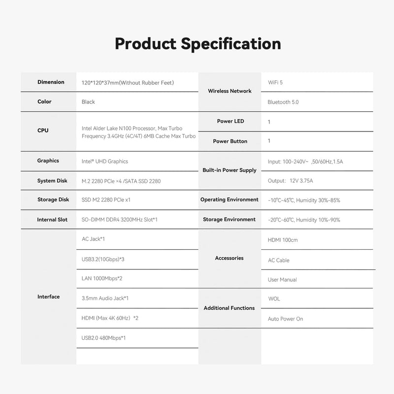 TRIGKEY Key-N100 Mini-PC, Intel Alder Lake-N100-Prozessor der 12. Generation (bis zu 3,40 GHz), 16 G